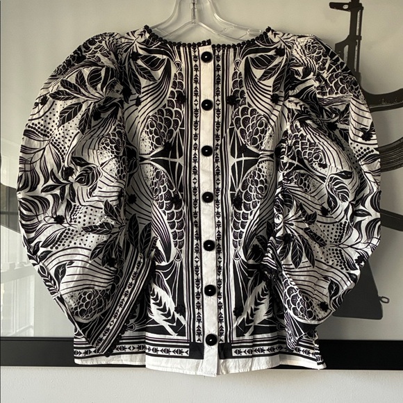 FARM Rio monochrome elegance scarf print blouse S - Picture 4 of 16